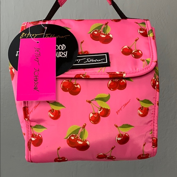 Betsey Johnson Pink Cherry Print Women's Lunch Bag NWT FINAL PRICE - Picture 1 of 12